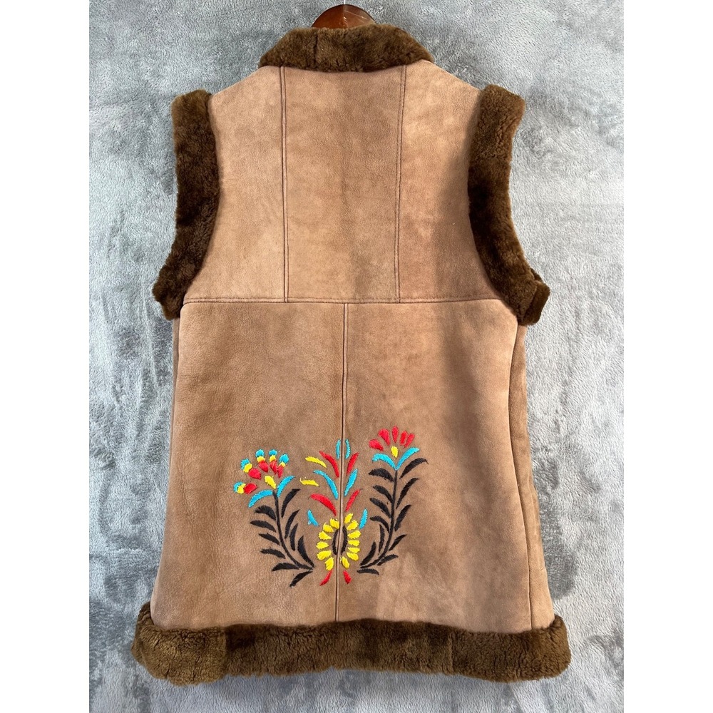 Vintage Afghan Embroidered Suede Shearling Vest Womens Medium Waistcoat - Picture 2 of 16